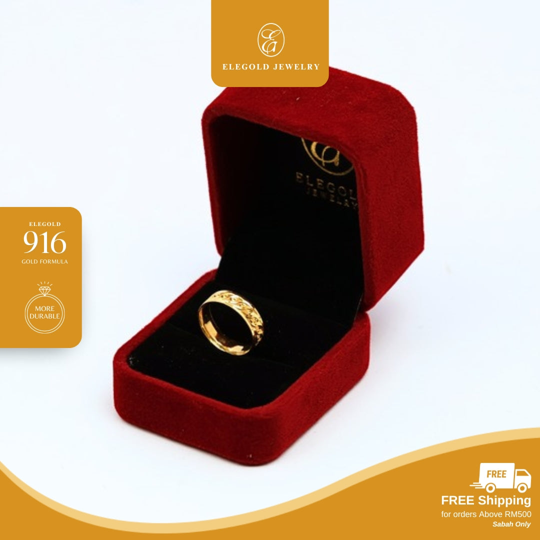 Fashion Shiny Cut Comfort Solid Wedding • Elegold Jewelry • Category: Cincin Ring • 916G