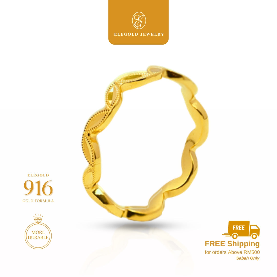 Shattered Ice Wave Leaflet Solid • Elegold Jewelry • Category: Cincin Ring • 916G