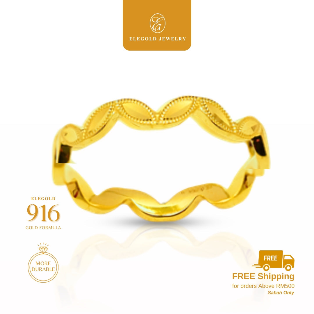Shattered Ice Wave Leaflet Solid • Elegold Jewelry • Category: Cincin Ring • 916G