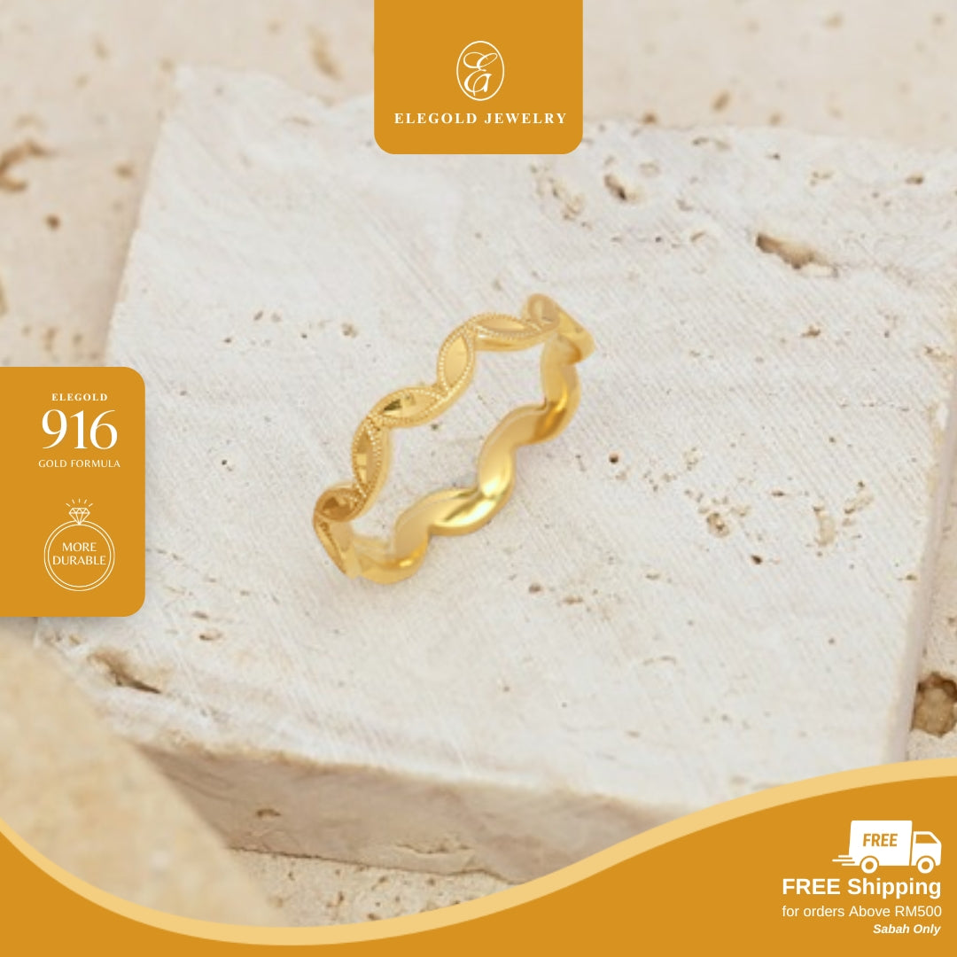 Shattered Ice Wave Leaflet Solid • Elegold Jewelry • Category: Cincin Ring • 916G