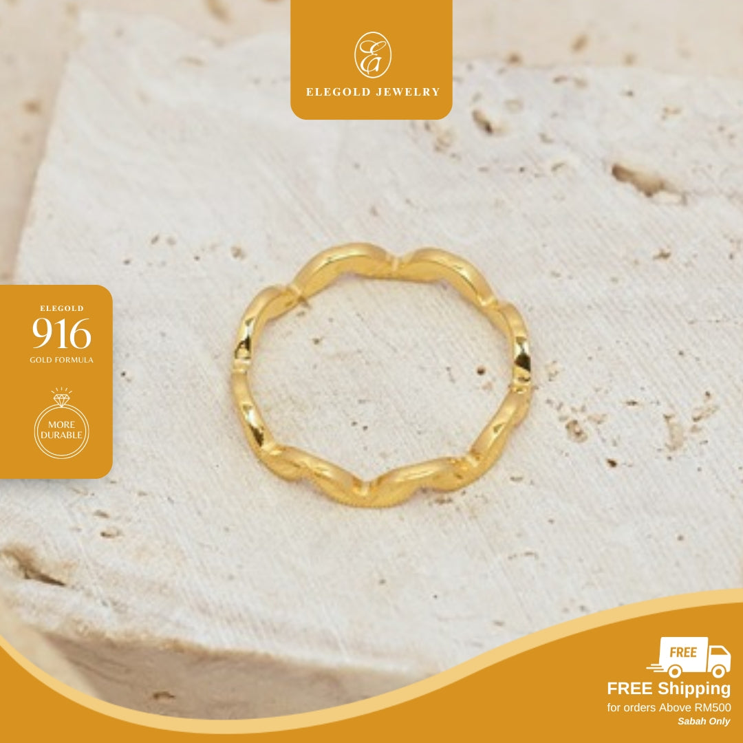 Shattered Ice Wave Leaflet Solid • Elegold Jewelry • Category: Cincin Ring • 916G