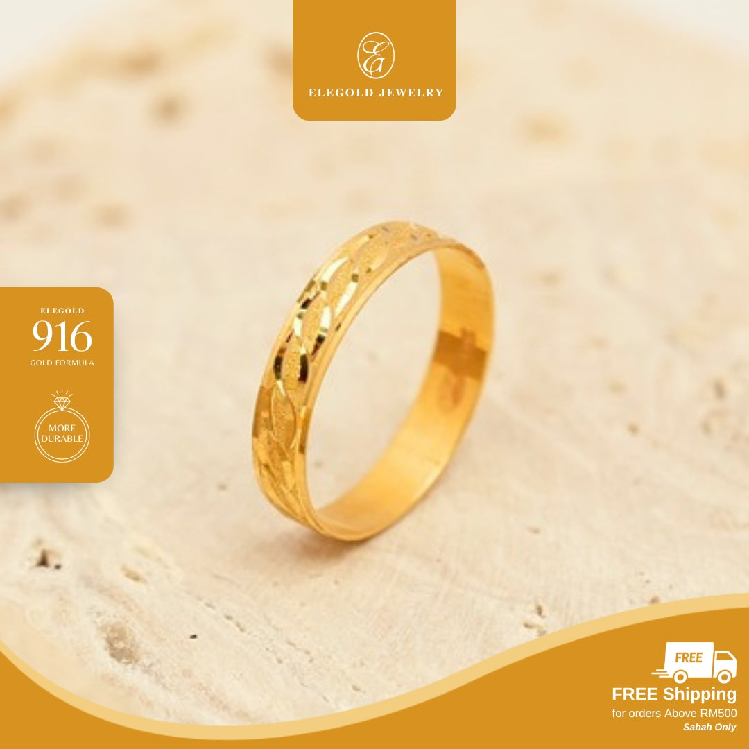 Shiny Fesyen Cut Kilat Solid Padu Flat • Elegold Jewelry • Category: Cincin Ring • 916G