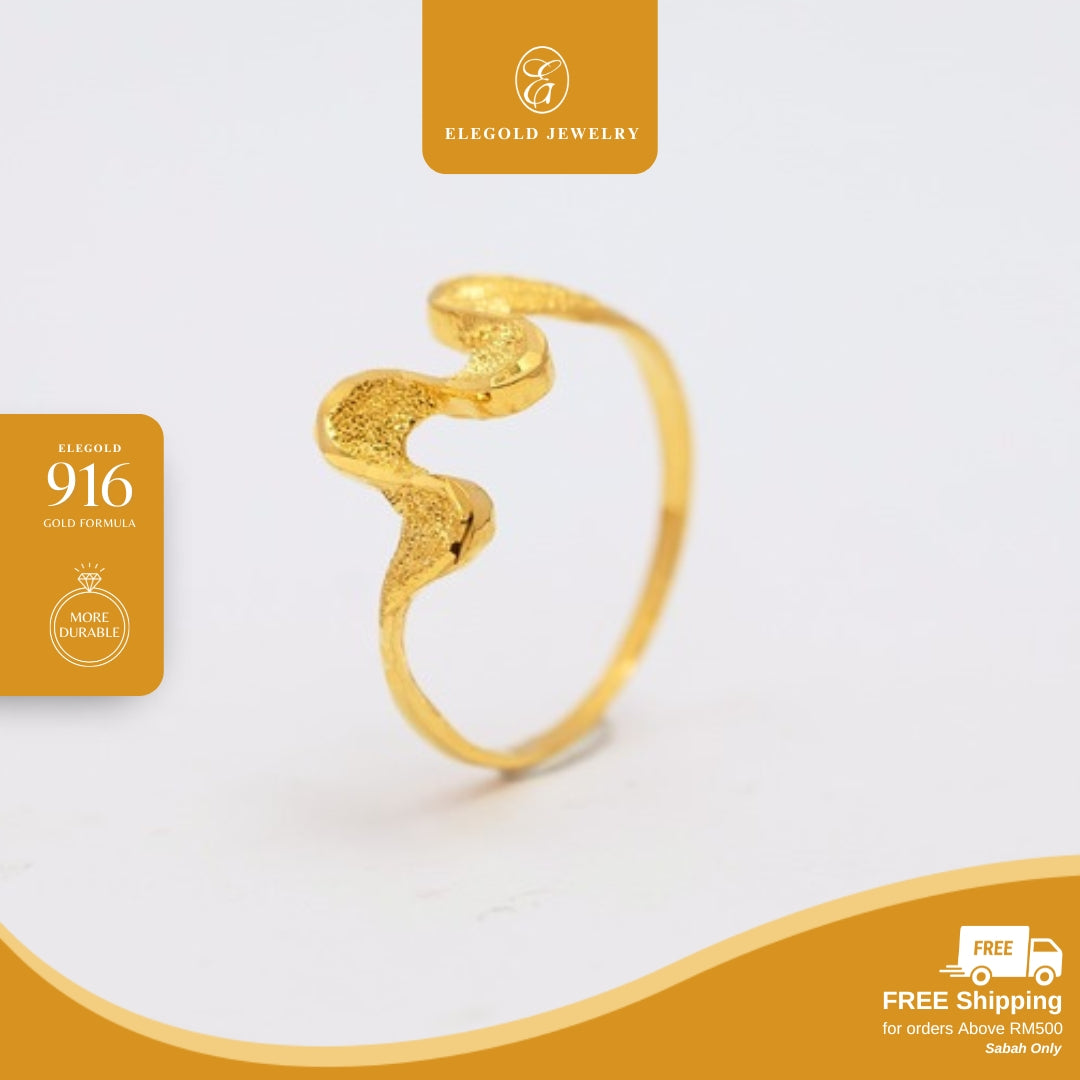 Wave Shiny Trendy Fashion • Elegold Jewelry • Category: Cincin Ring • 916G