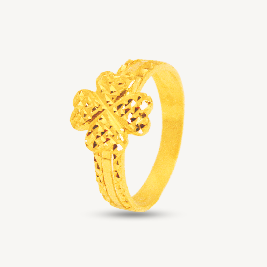 Elegold Shiny Fashion Clover 916 Gold Ring - 20M0E