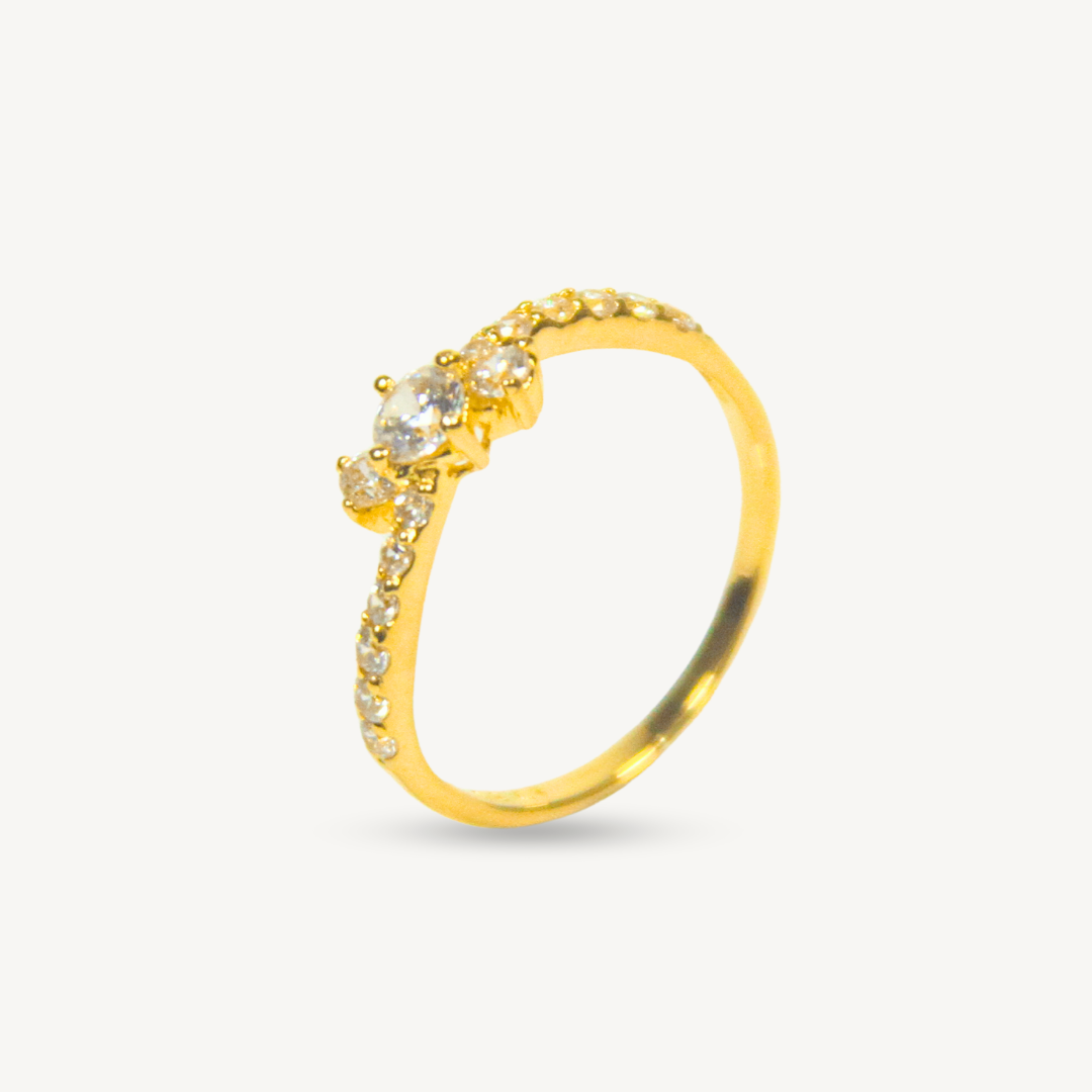 Elegold Cluster CZ Side Stone Gold Ring - 209R7