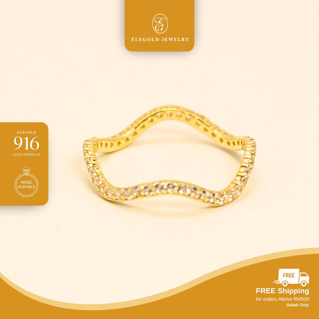 Minimalist Wave Stone CZ Ring Collection Gold Ring Elegold