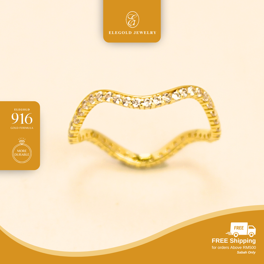 Minimalist Wave Stone CZ Ring Collection Gold Ring Elegold