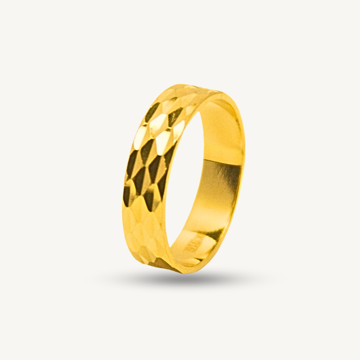Elegold Diagonal Shiny Cut 916 Gold Ring - 20QN4