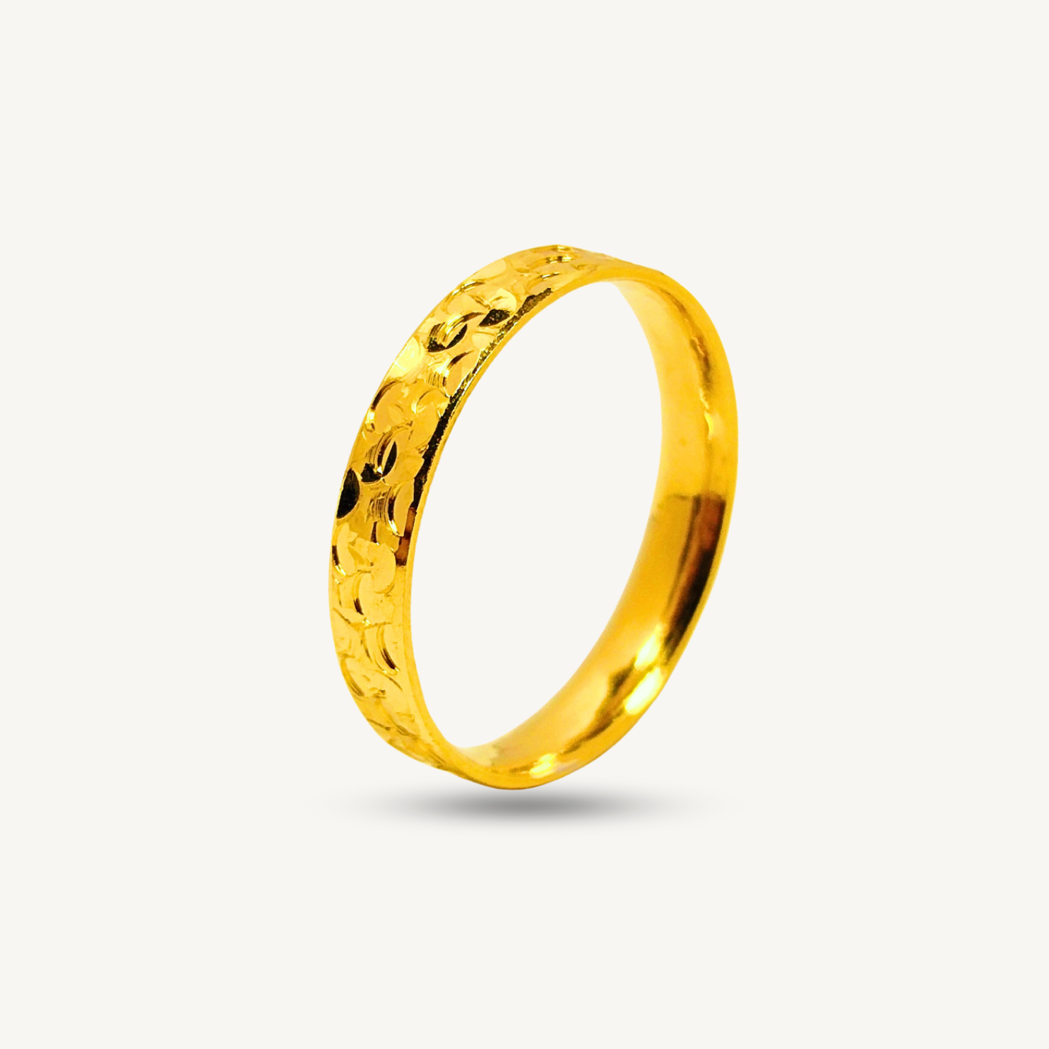 Elegold Trendy Fashion Sparkling Ice Finish 916 Gold RIng (Comfort) 碎碎冰金戒指 - 20R6F