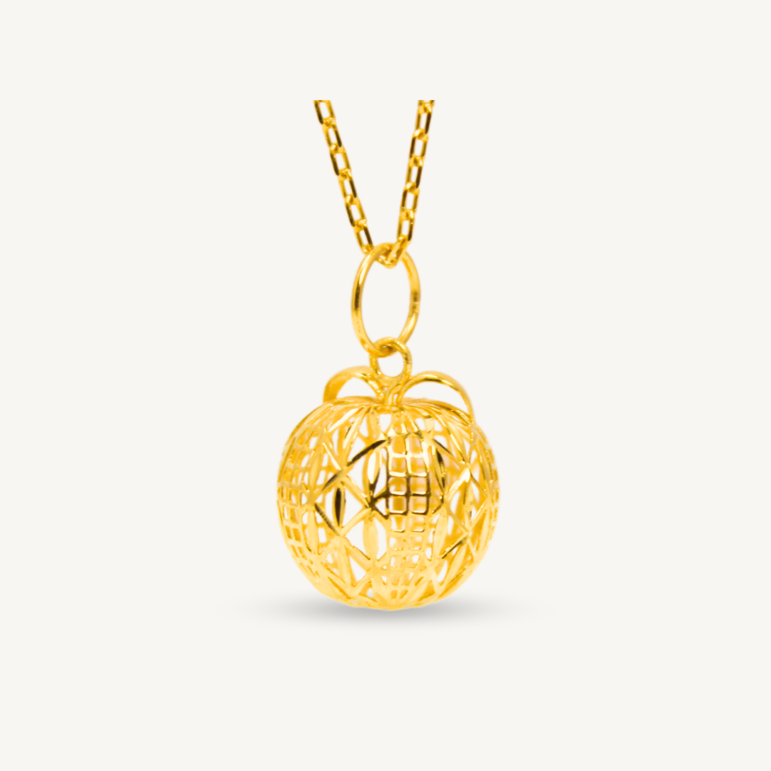 Orange Shiny Cut Pendant Hallow Gold Pendant Elegold