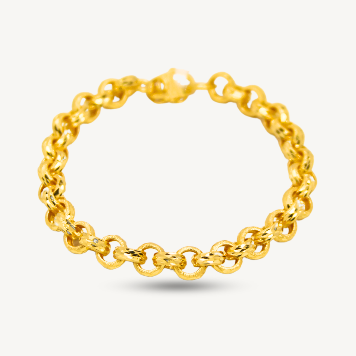 Luxury Solid Shiny Cut & Sandy Finishing Gold Bracelet Elegold