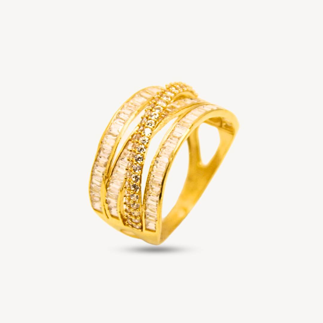 Bold Twisted CZ Stone Ring Gold Ring Elegold