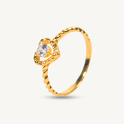 Elegold Heart Shape CZ Stone Twist Gold Ring