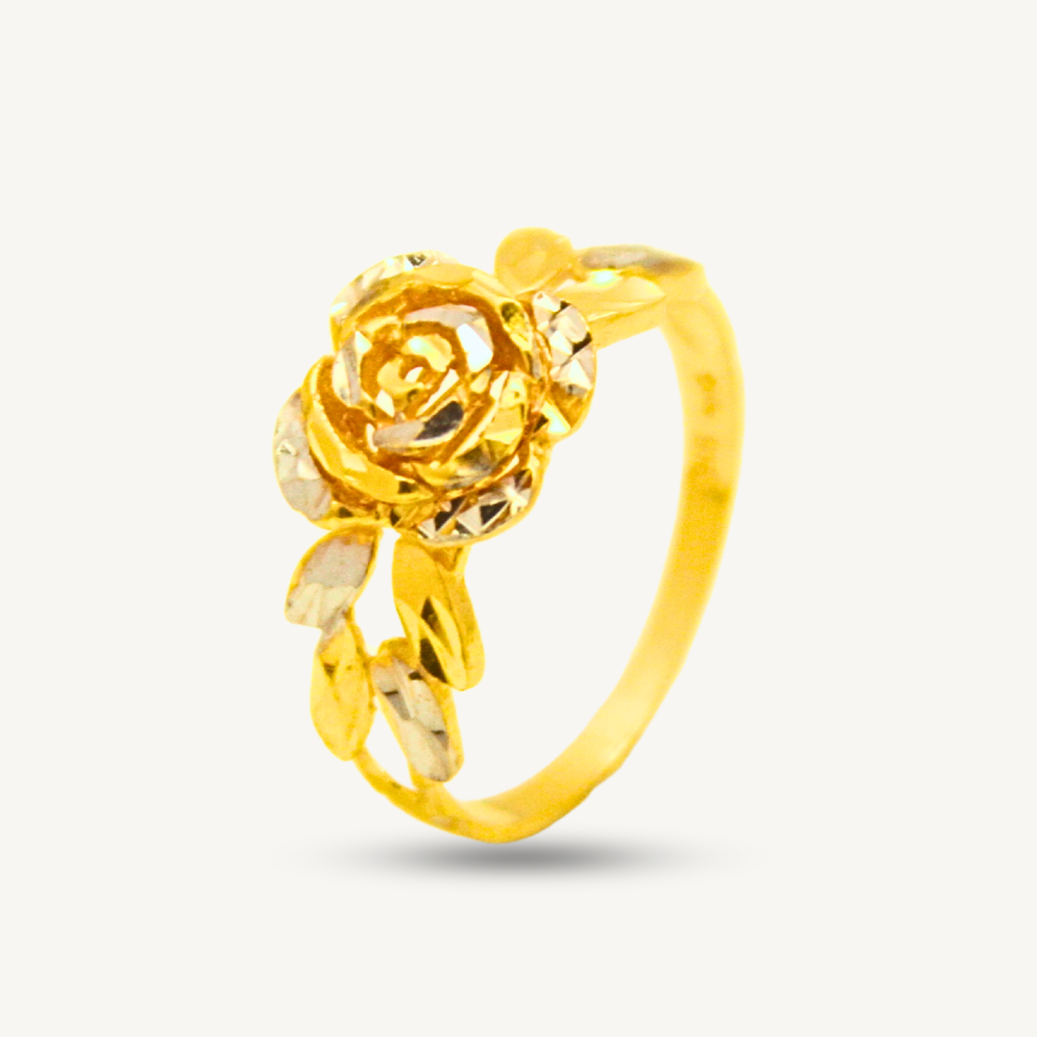 916 Gold Flower Ring Dual Color | Cincin Fesyen Daun Emas 916 | Elegold