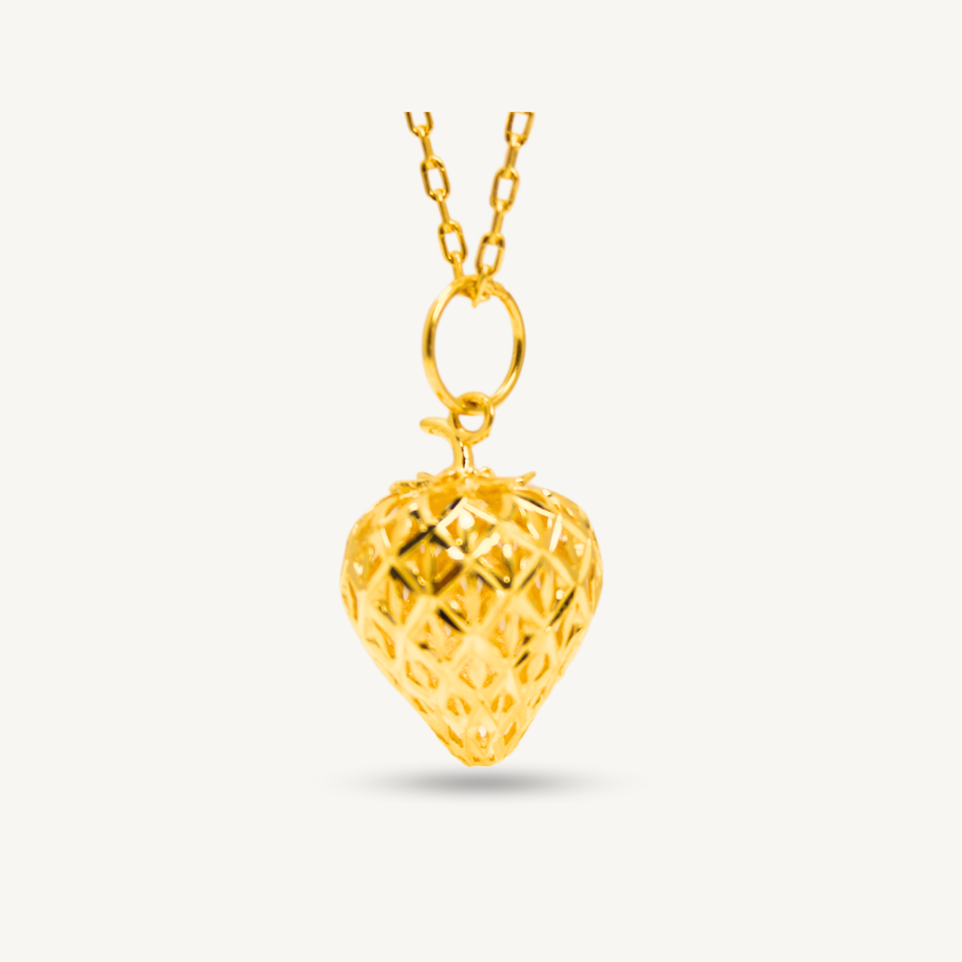 Strawberry Shiny Cut Pendant Hallow Gold Pendant Elegold
