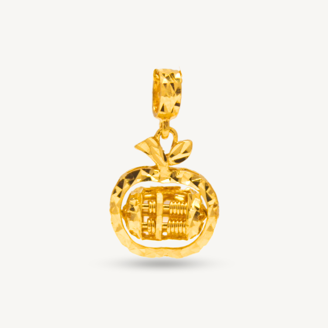 916 Gold Round Fashion Abascus Apple Shiny Pendant | Loket Kilat Epal Abakus Emas 916 | Elegold