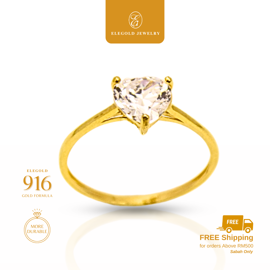 Heart-Shaped Classic Solitaire Stone Ring Gold Ring Elegold