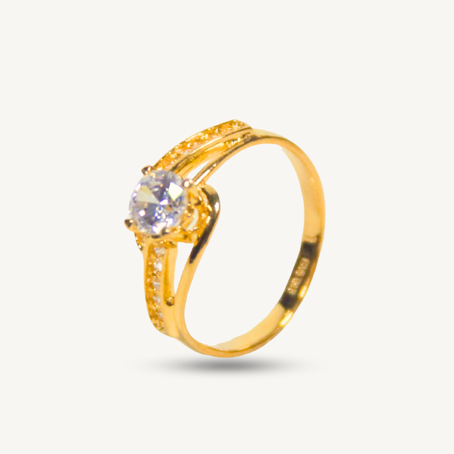 Elegold Fashion Square Cut CZ Stone Gold Ring