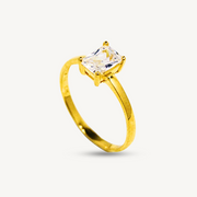 Elegold Simple Square Cut CZ Stone Ring - 20PQ3
