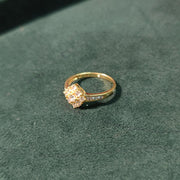 Elegold Halo Round Cut CZ Side Stones Gold Ring