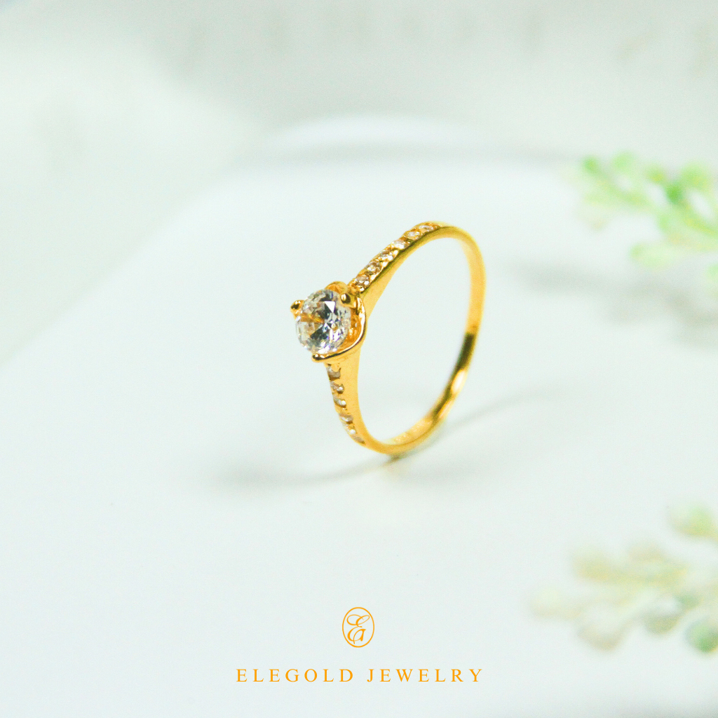 Gold Side Rings Elegold CZ Side Stones Gold Ring - 202Q4 – Elegold Jewelry