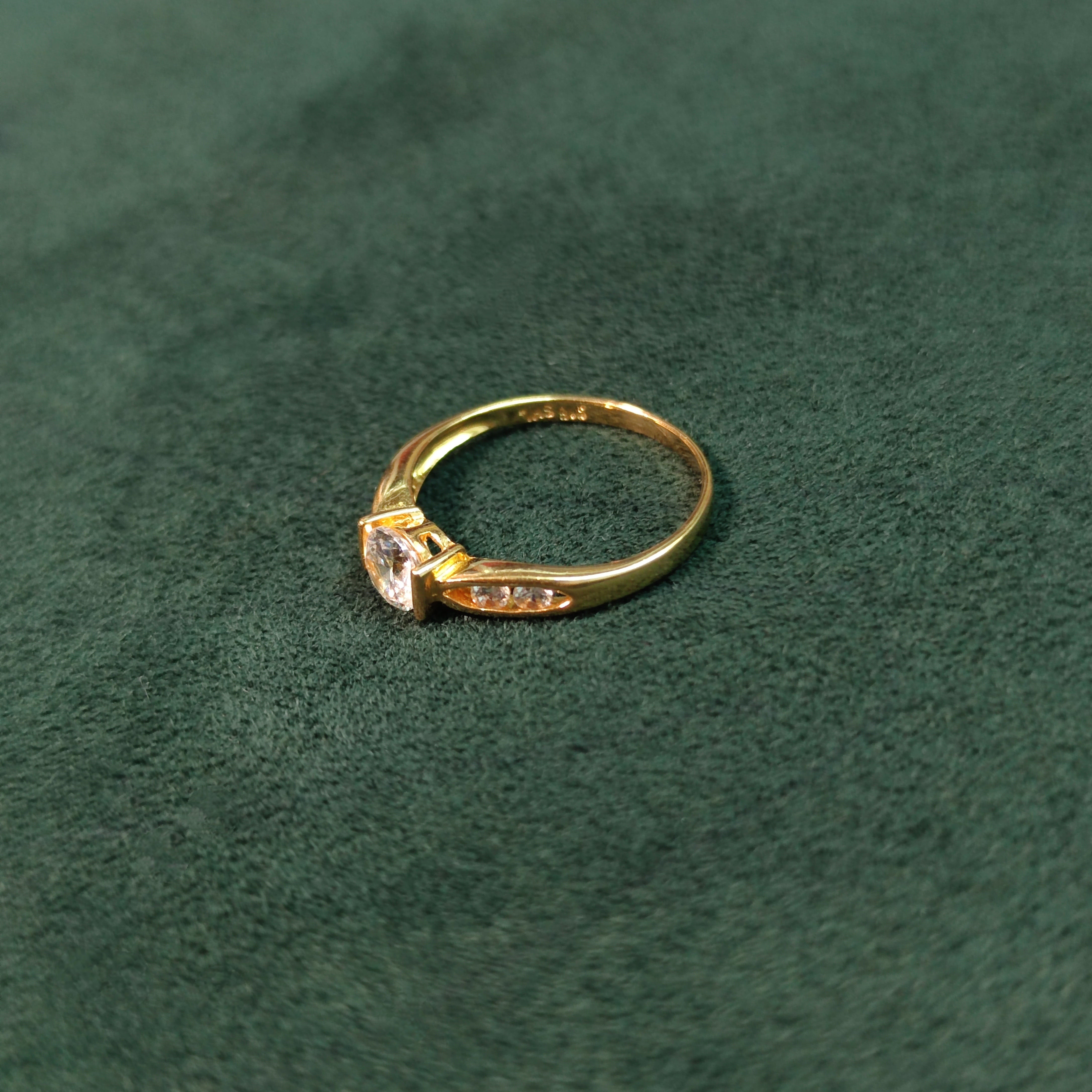 Elegold Square Cut CZ Side Stone Gold Ring