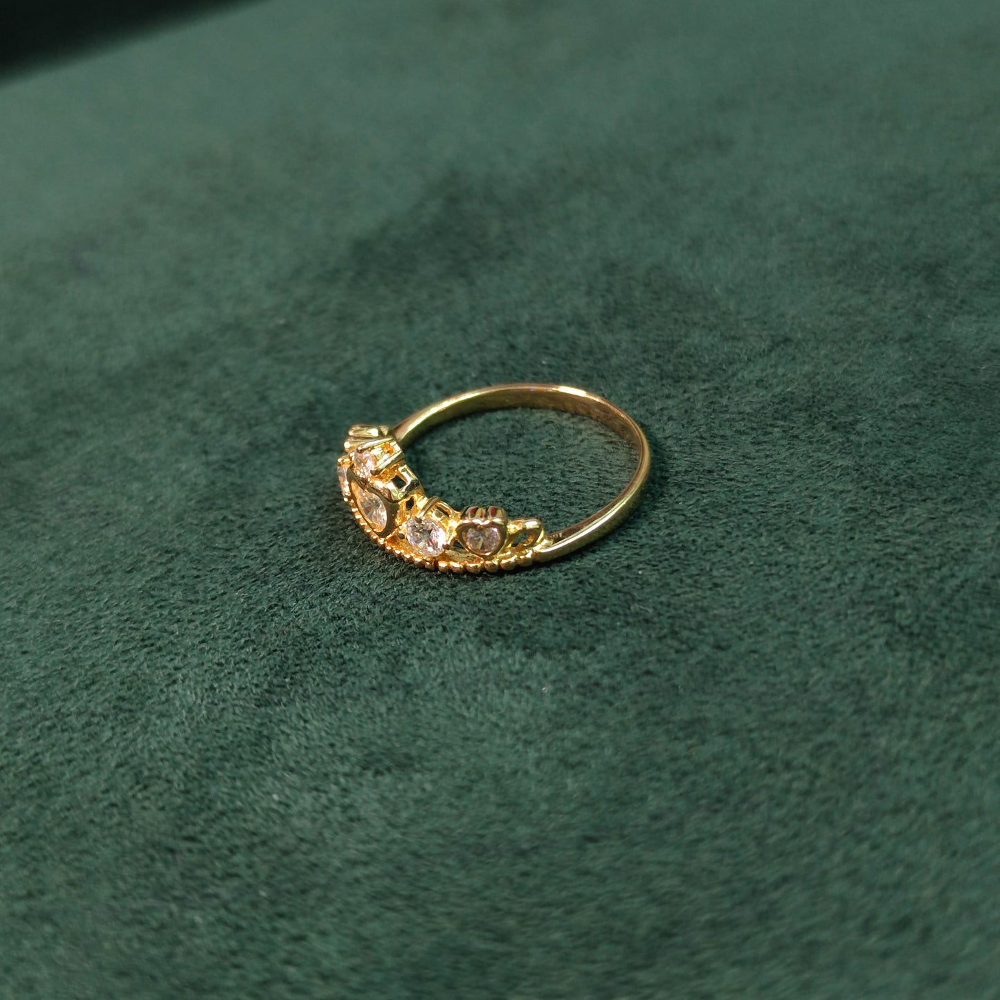 Elegold Heart Crown CZ Stone Gold Ring