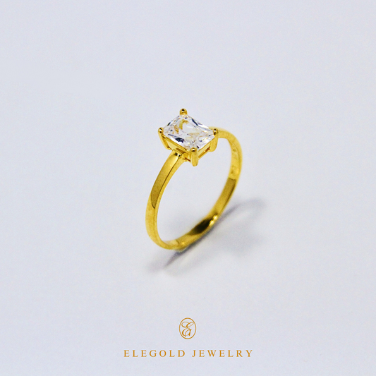 Elegold Simple Square Cut CZ Stone Ring - 20PQ3